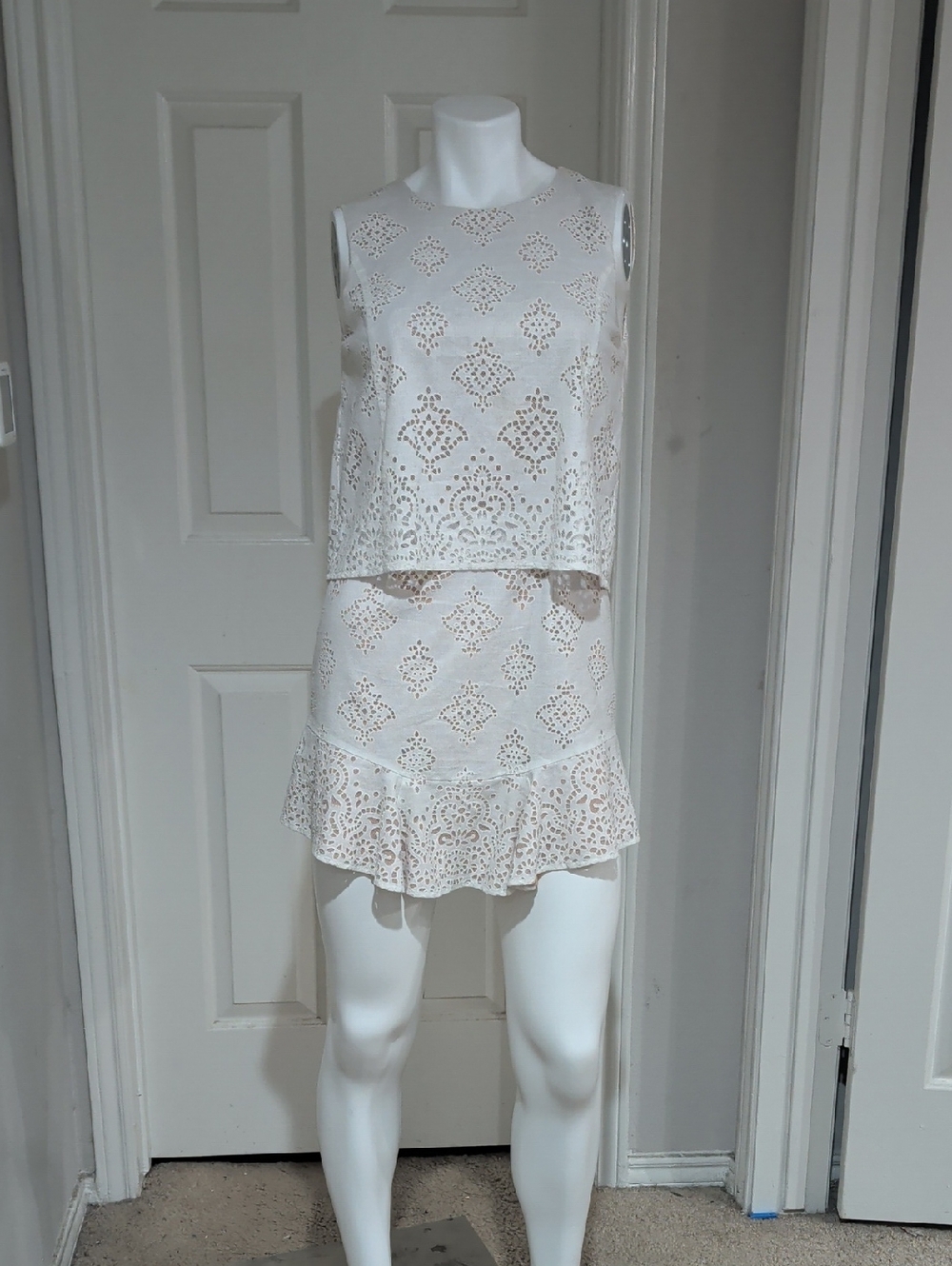 Sleeveless Ivory Eyelet Two-Piece Dress Set